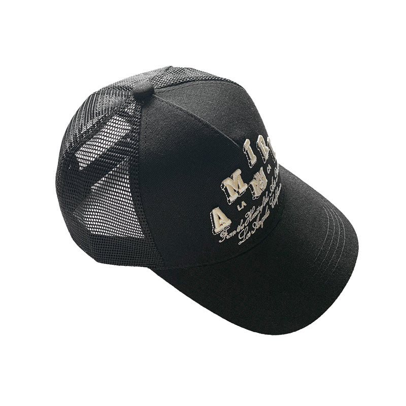 Amiri Varsity Trucker Hat – Breathable Snapback Cap | Black & Red